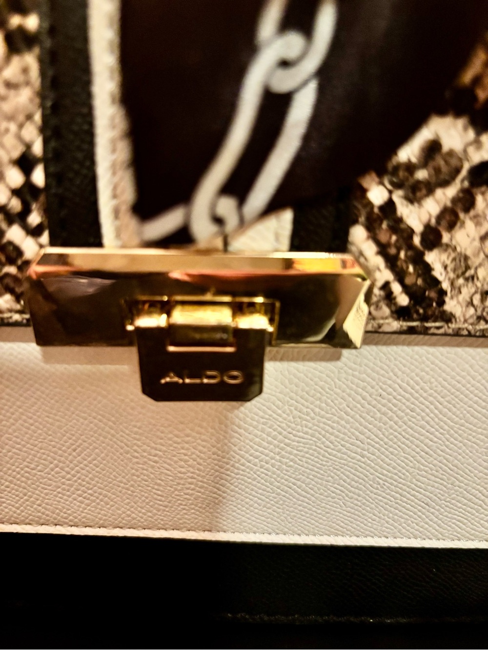 Structured Top-Handle Snake-Print Satchel in Black & Cream - Picture 4 of 8